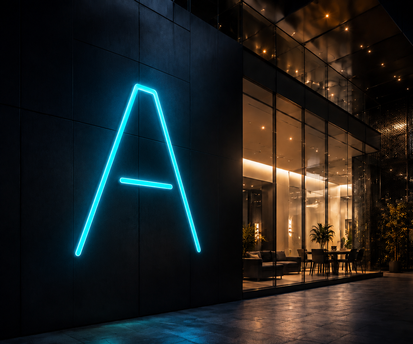Auronix A illuminated on a premium architectural facade