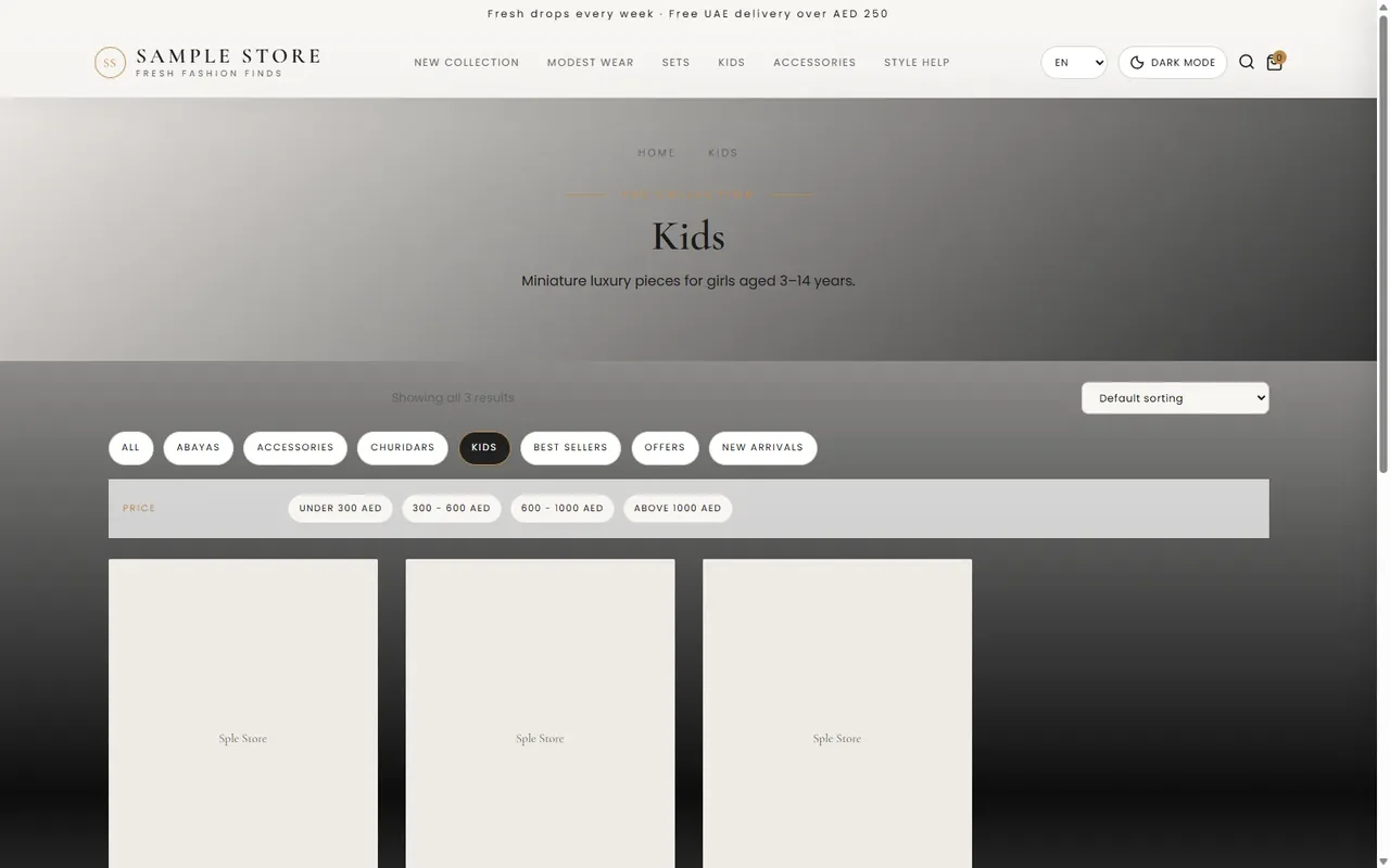 Kids Category Page
