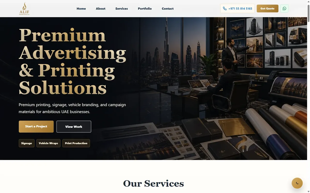 ALIF Advertising LLC Website desktop website screenshot