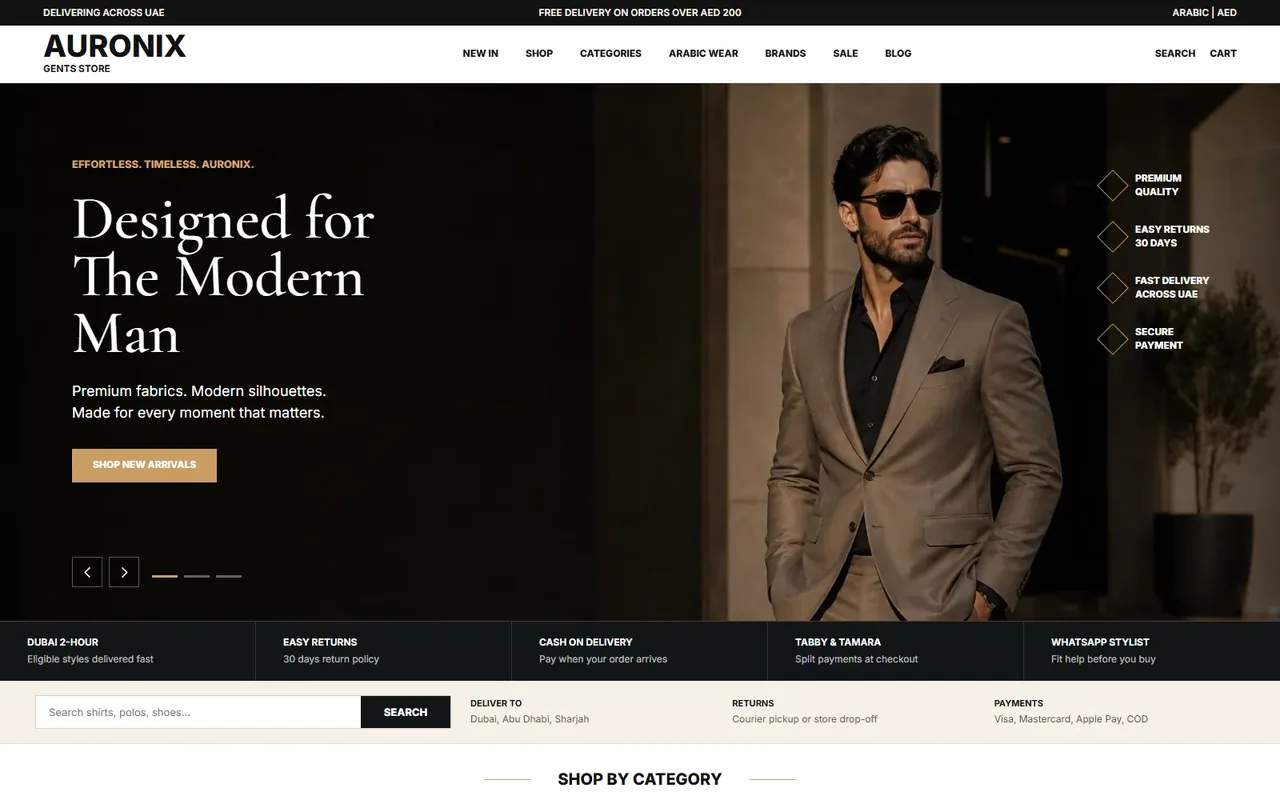 Auronix Gents Store E-Commerce Website