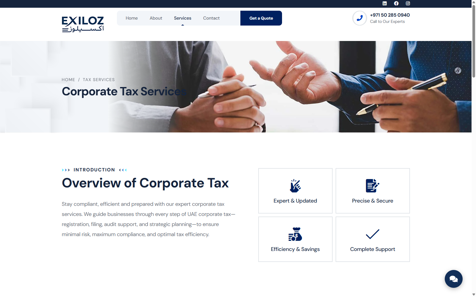 Corporate tax page old screenshot