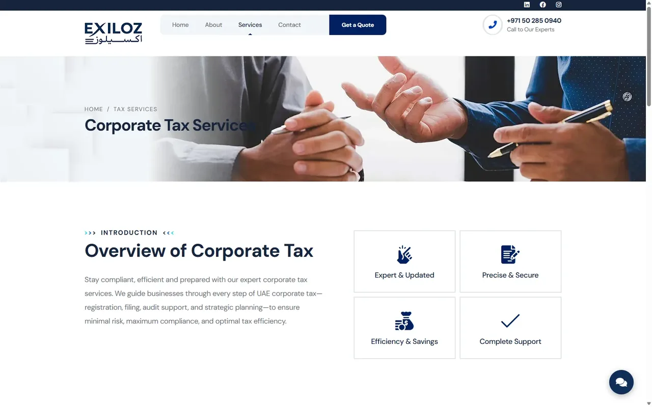 Corporate tax page old screenshot
