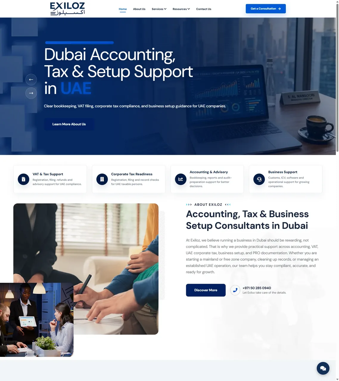 Exiloz Business Services Website desktop website screenshot