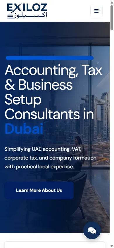 Exiloz Business Services Website mobile website screenshot