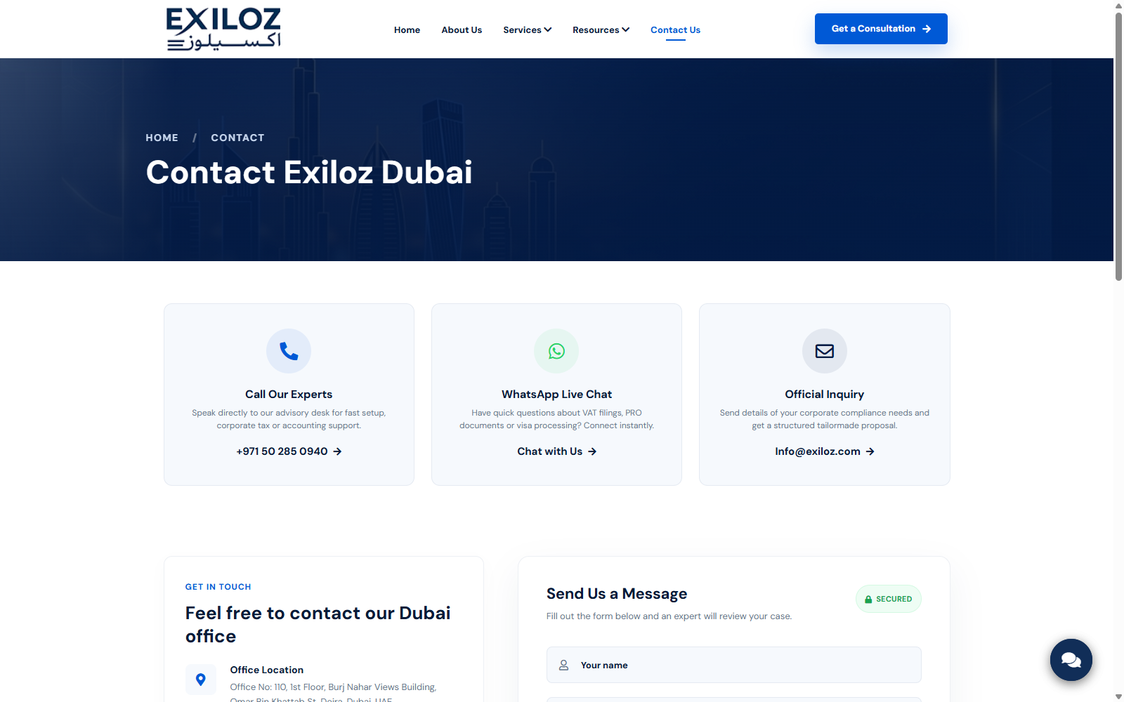 Contact page new screenshot