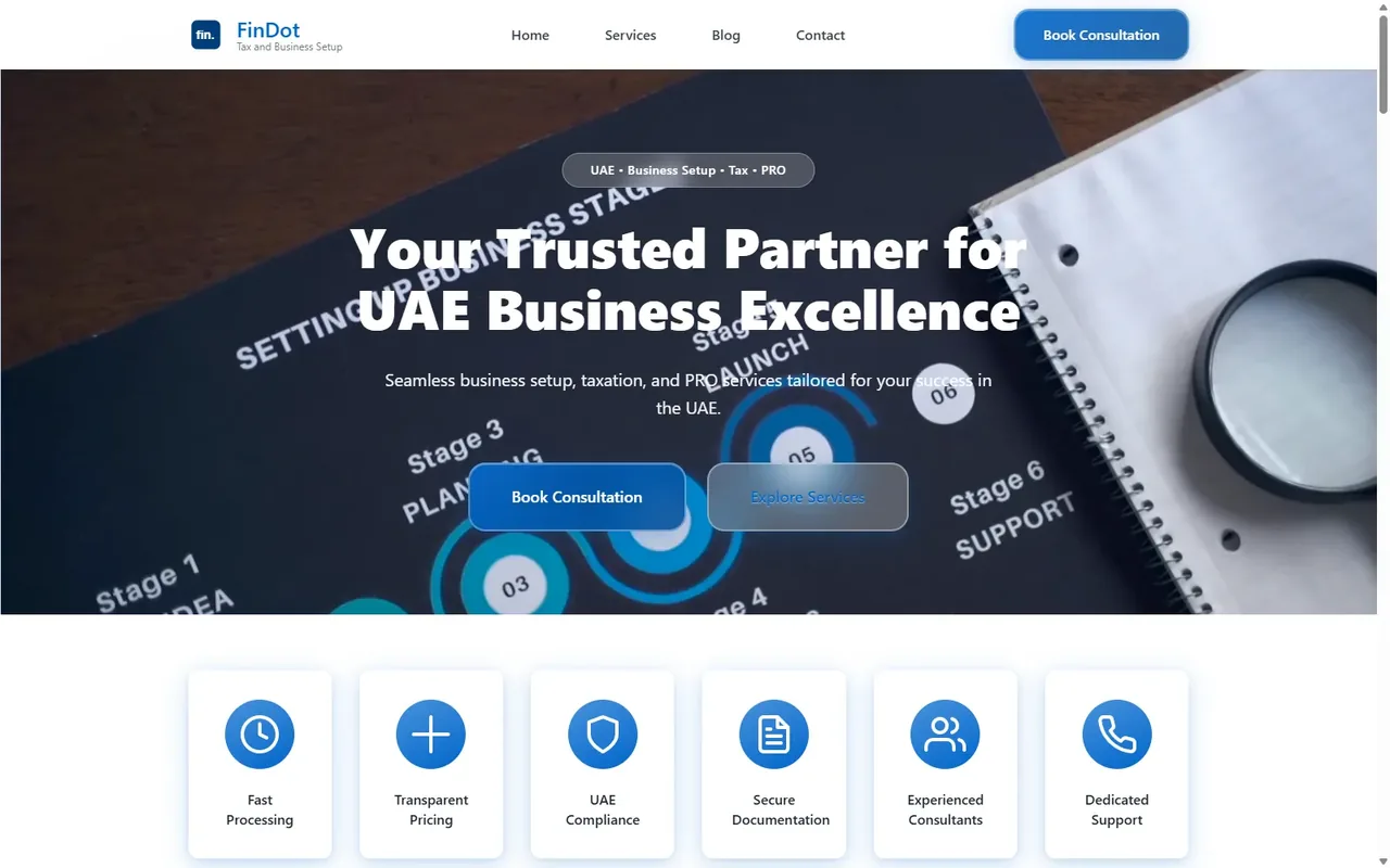Findot - UAE Business Setup Platform desktop website screenshot
