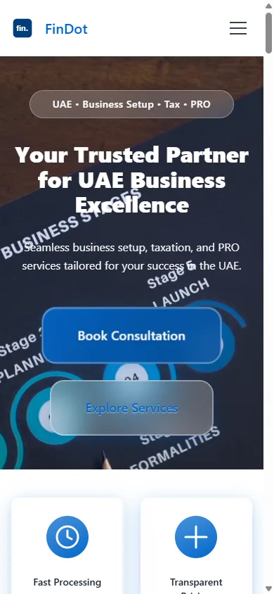 Findot - UAE Business Setup Platform mobile website screenshot