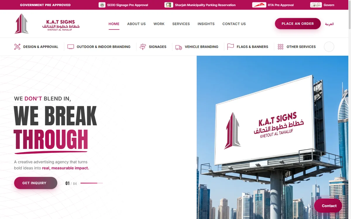 K.A.T Signs Advertising Website desktop website screenshot
