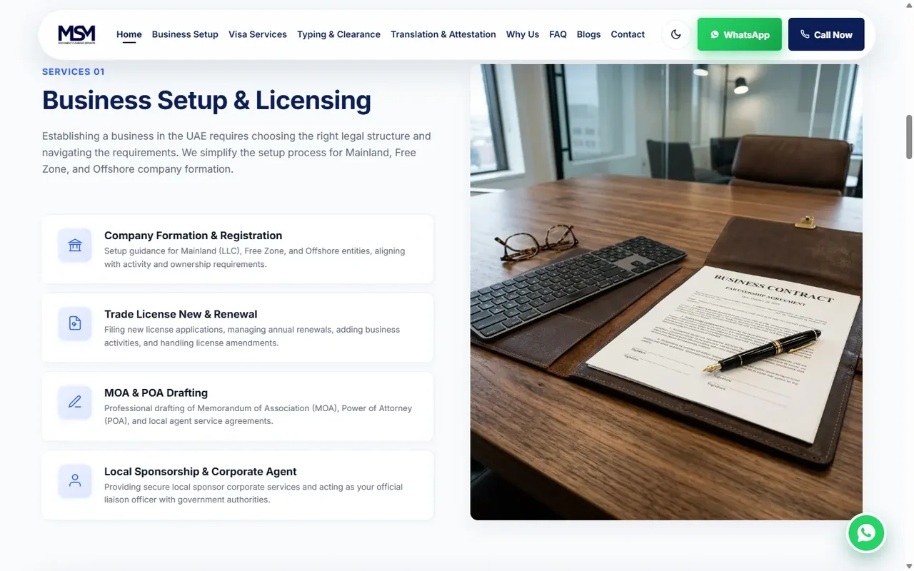 Business setup and licensing section