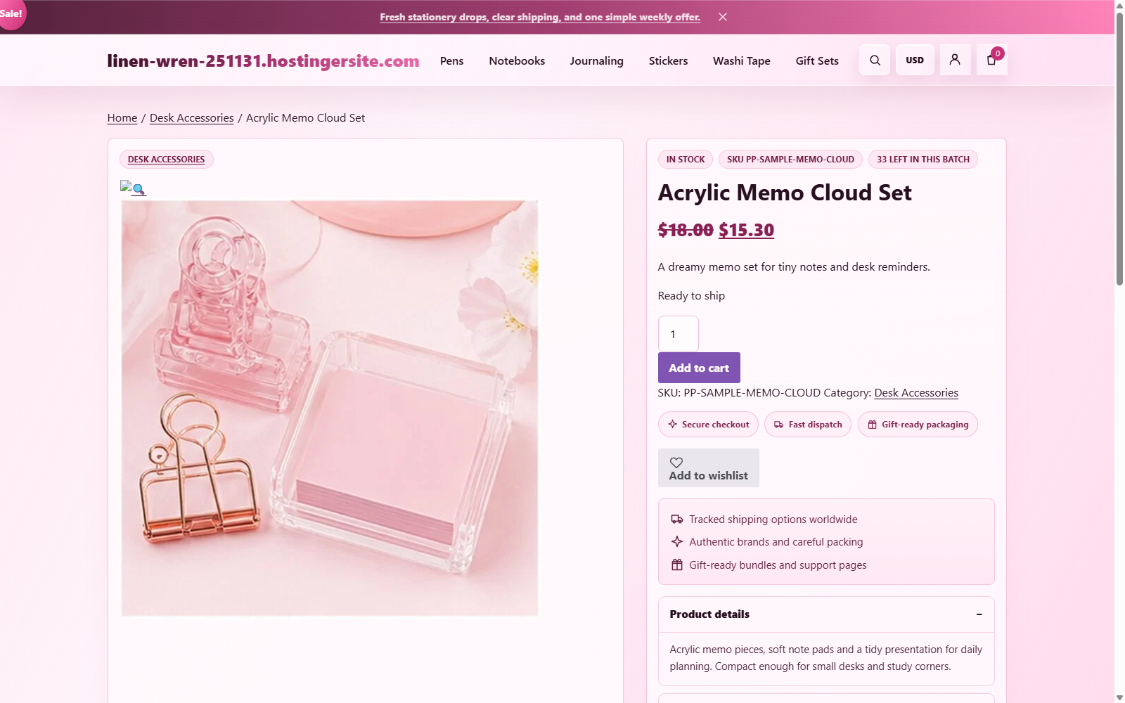 Acrylic Memo Product Page