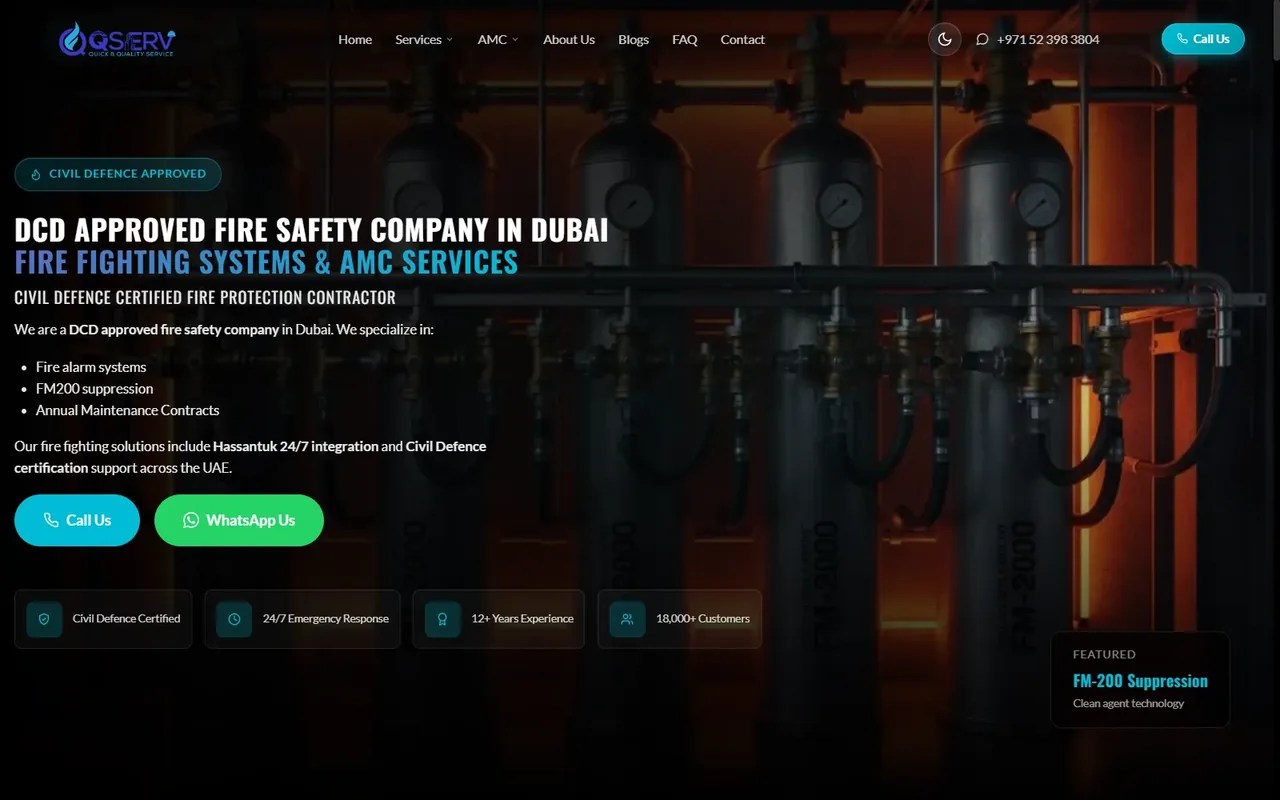 QSERV UAE - Fire Safety Company Website desktop website screenshot
