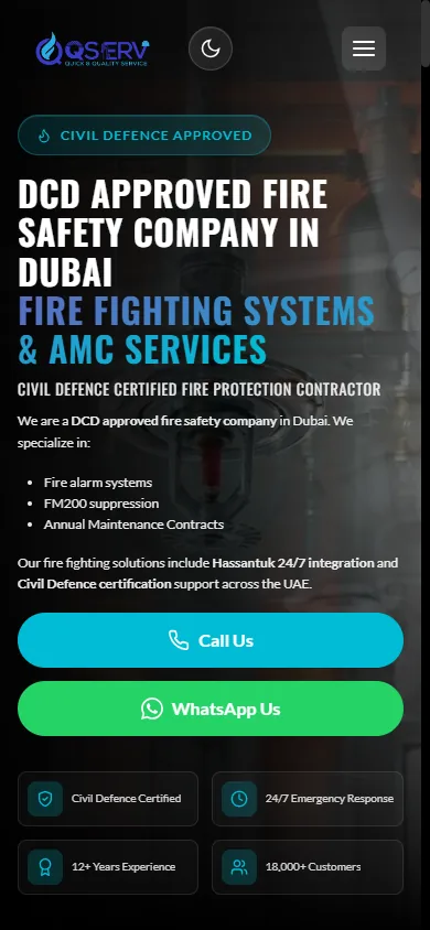 QSERV UAE - Fire Safety Company Website mobile website screenshot