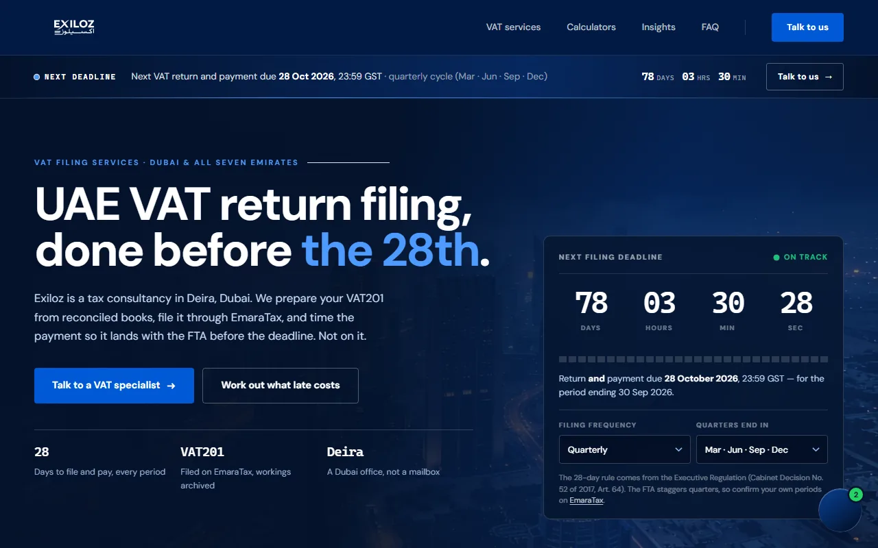 VAT Filing UAE - VAT Return Filing Website desktop website screenshot