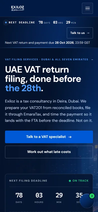 VAT Filing UAE - VAT Return Filing Website mobile website screenshot